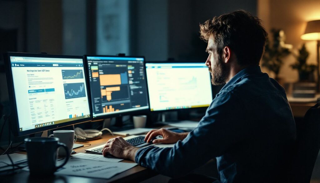 Une personne travaillant sur des rapports SEO et des données de site web.